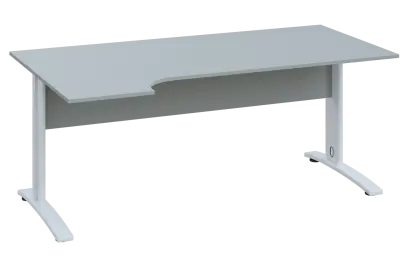 CRK 18 - 166 stůl kancelářský, rohový, levý, kovová podnož bílá, deska 18 mm, široký 1600 mm, šedá